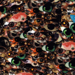A chaotic collage of countless human and animal eyes, layered in overlapping fragments, forms a mesmerizing and unsettling tapestry of watchful gazes.