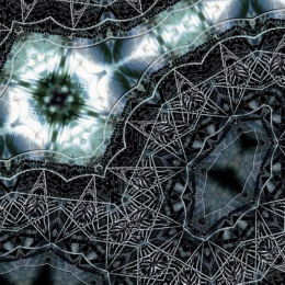 Intricate geometric patterns of interlaced stars and circuitry merge with a glowing, eye-like vortex, creating a hypnotic fusion of symmetry, light, and shadow.